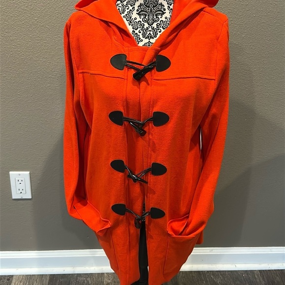 NWT Anne Klein red jacket beautiful black leather buttons , size large - Picture 5 of 13